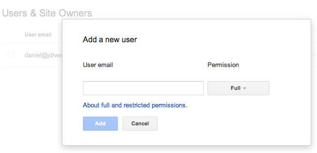 Google Webmaster Tools 5 add a user and coose access level