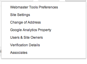 Google Webmaster Tools 3 drop down menu