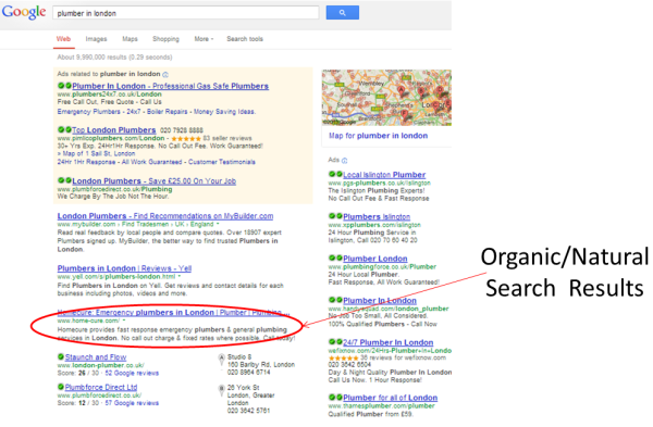 Organic search results