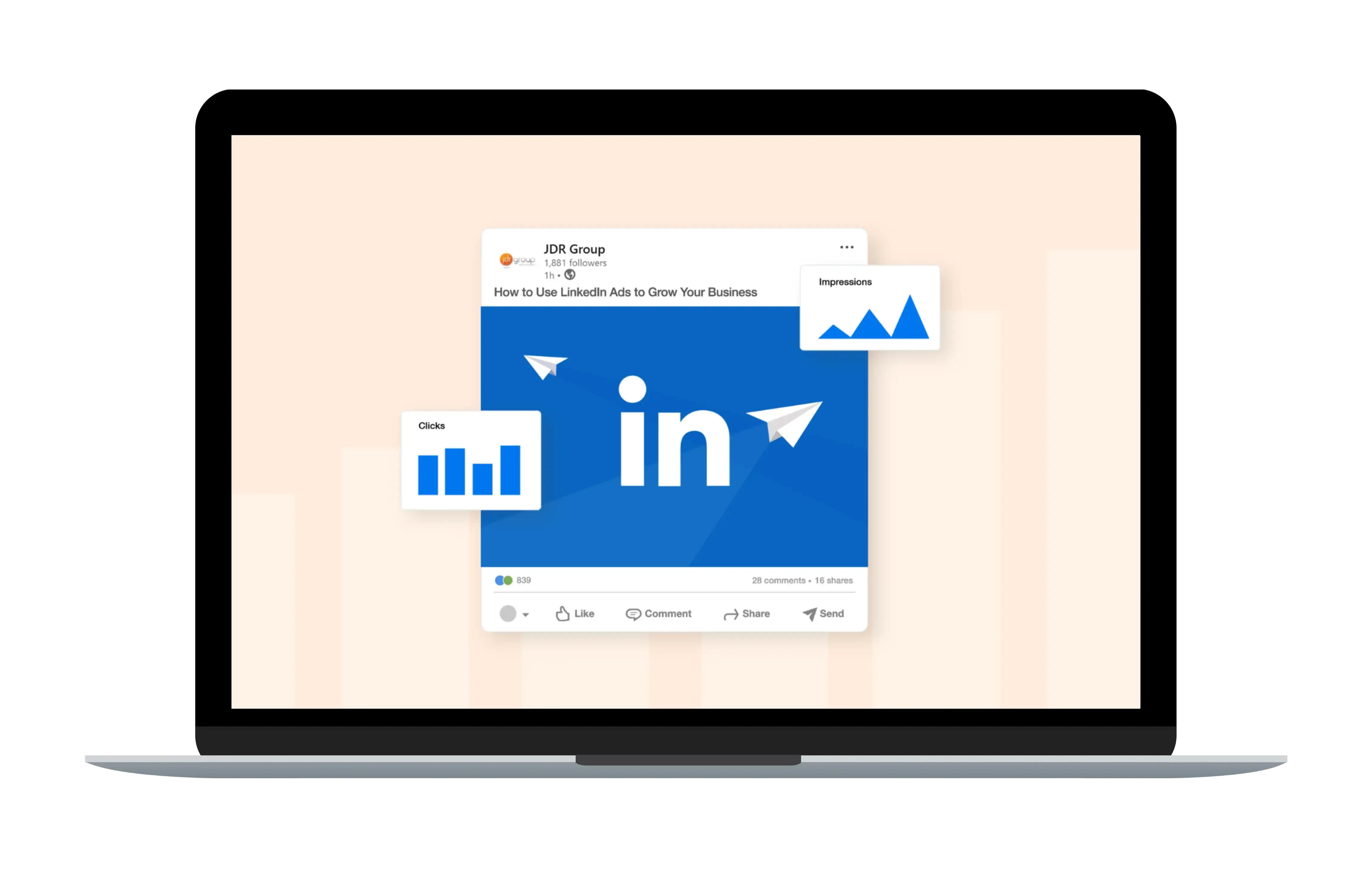 JDR Group LinkedIn Ad Post on a laptop screen