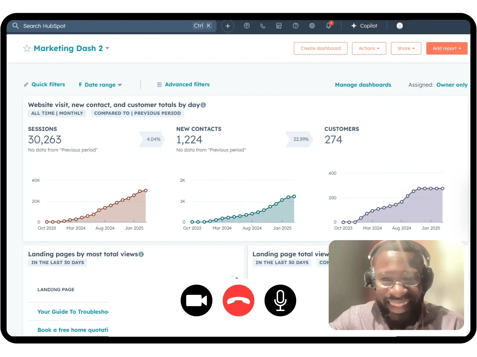 Head Of Client Development Daniel Baker showing a client great Inbound leads in HubSpot