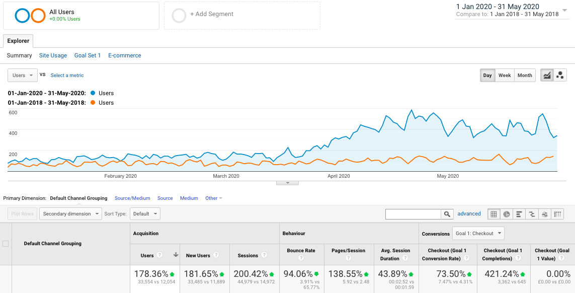 Ecommerce website growth in sales and traffic