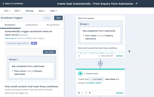 A screenshot showing the process of streamlining booking processes in Hubspot.