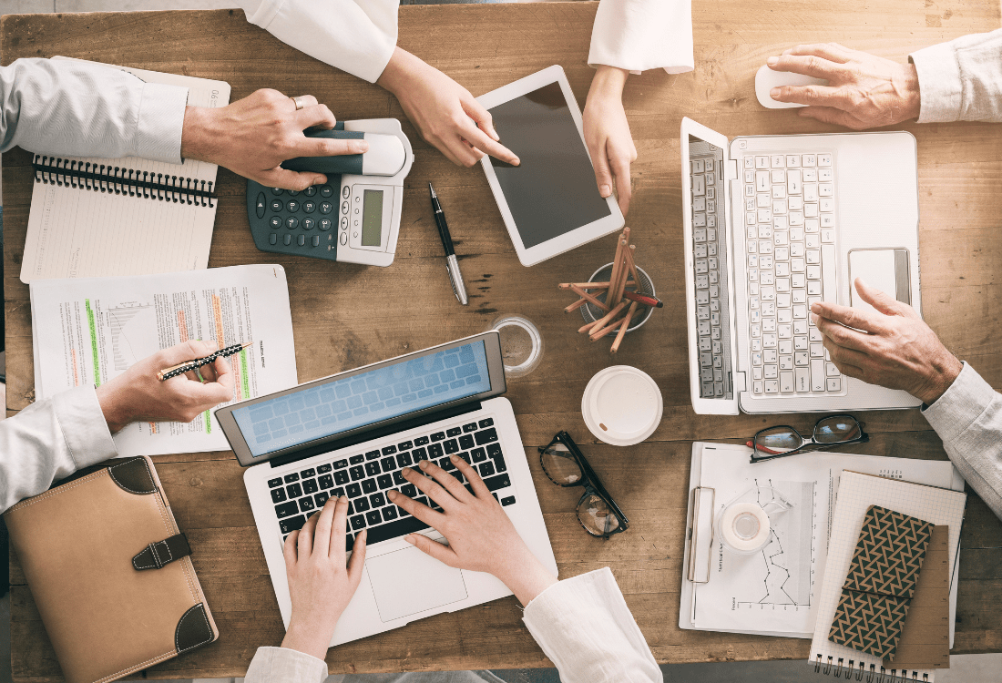 A business team trying to see whether digital marketing should be implemented in their business growth strategy