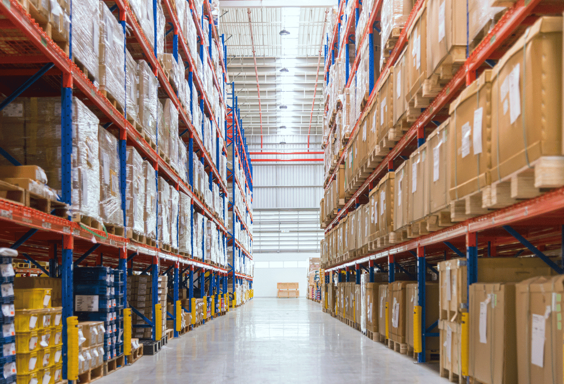Interior of a busy manufacturers warehouse.