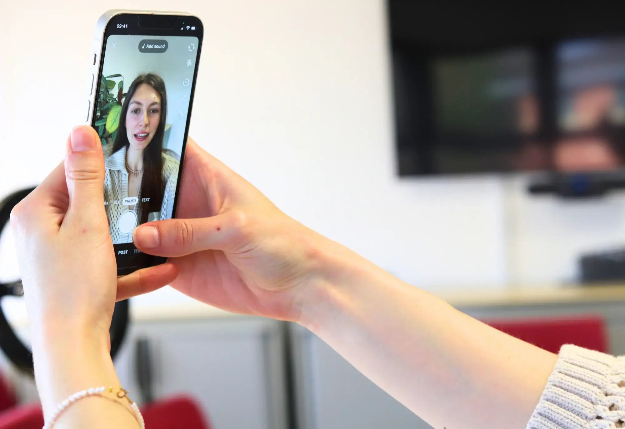Sophie recording content for JDR's social media marketing