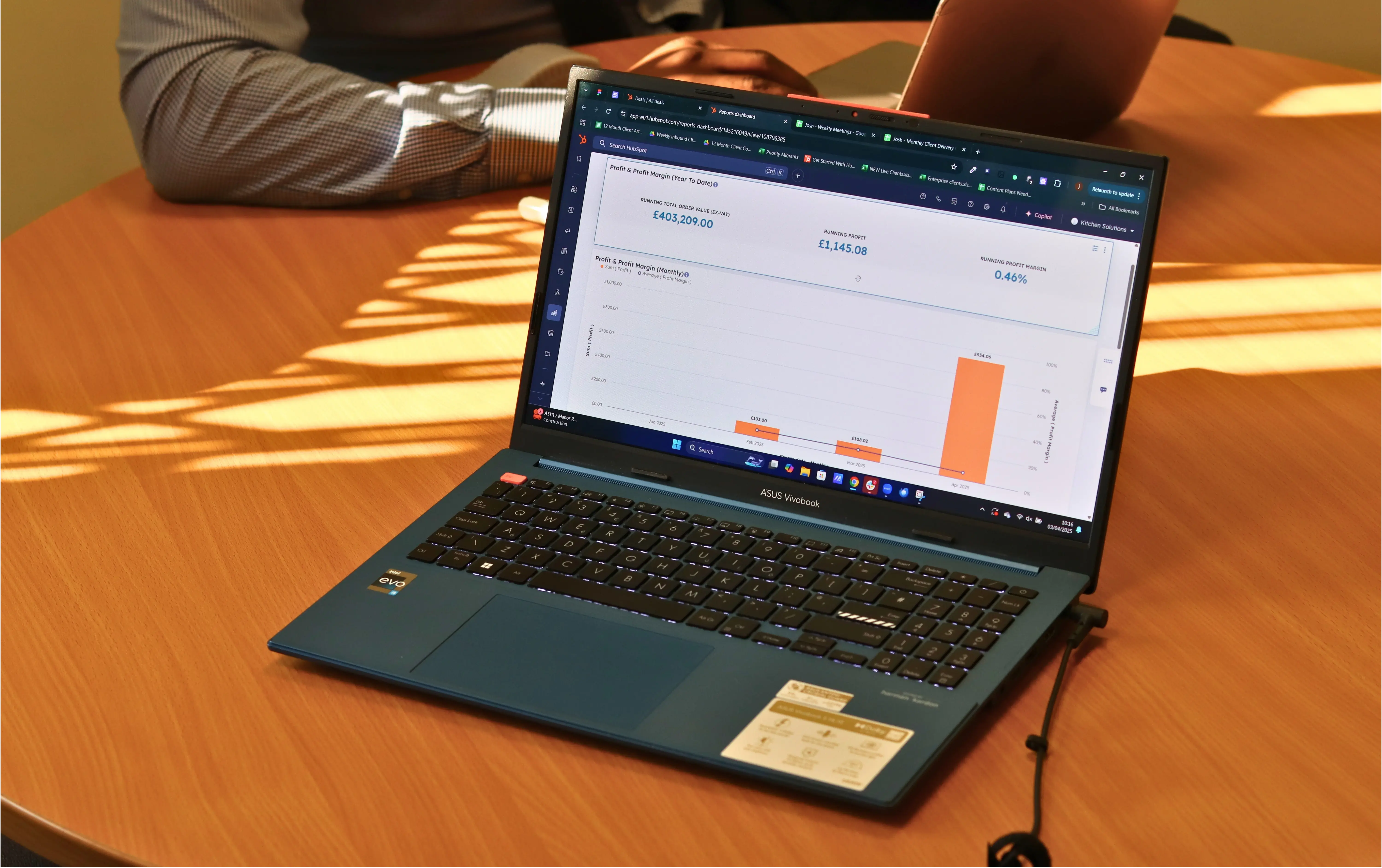 Computer with a graph that shows improved ROI from strategic marketing. 