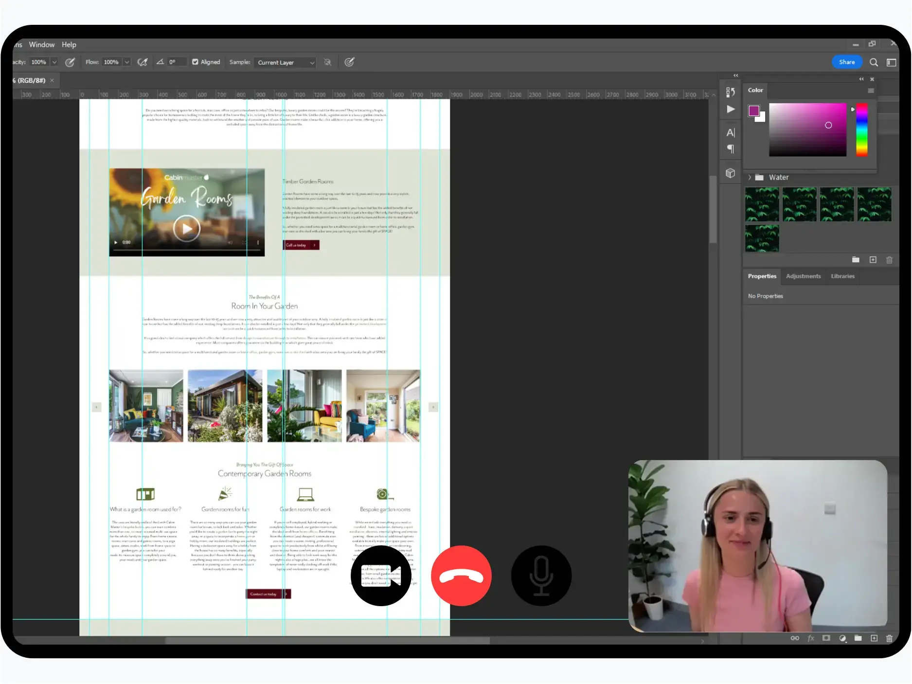 Charlotte presenting a website design on a Zoom call