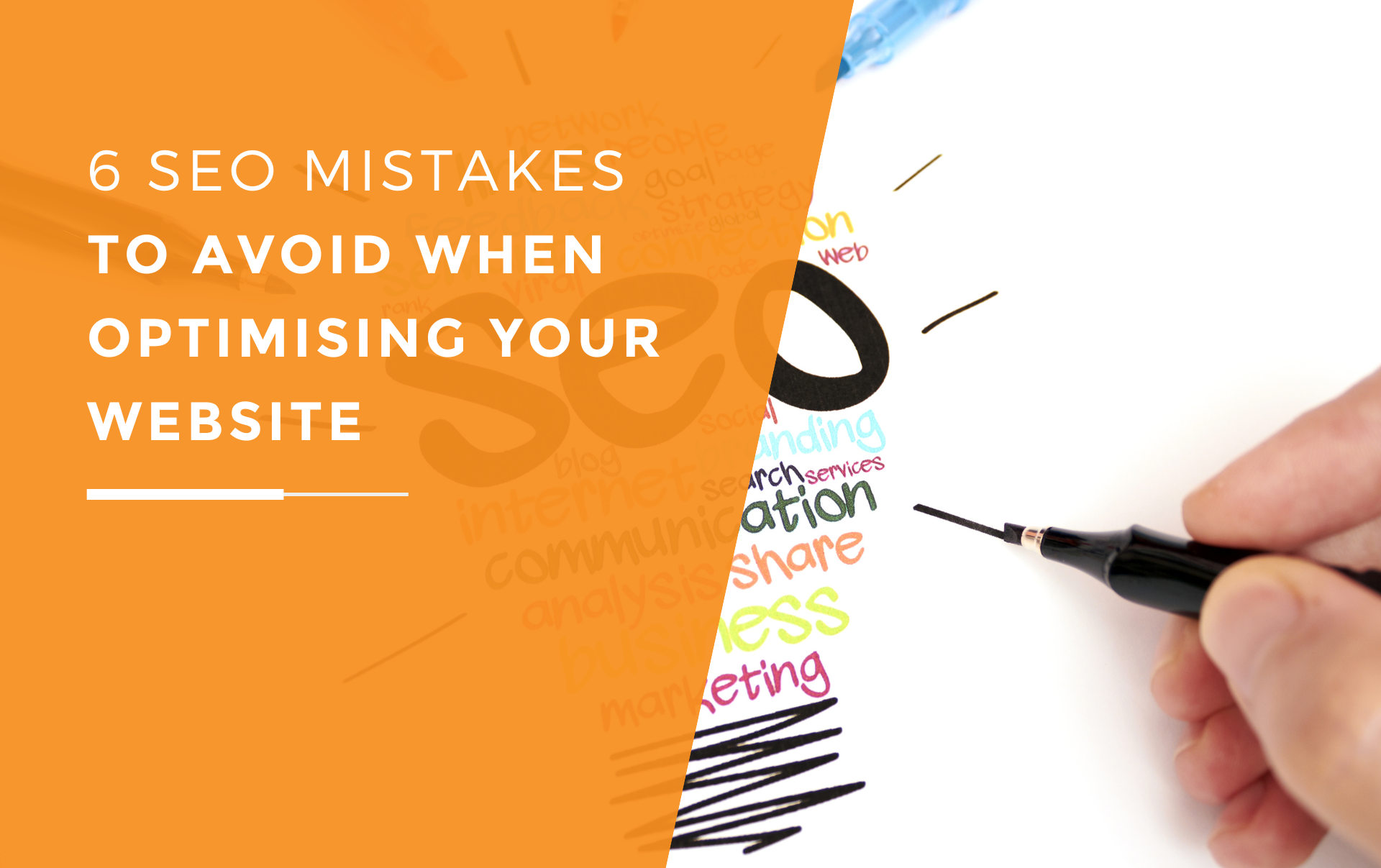 Graphic showing the different parts of SEO and mistakes small business owners make when using SEO.