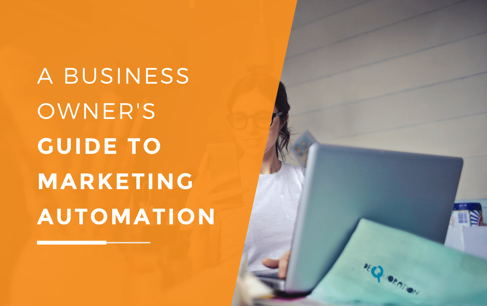 A art business owner sitting at her desk looking at her phone at a guide to marketing automation