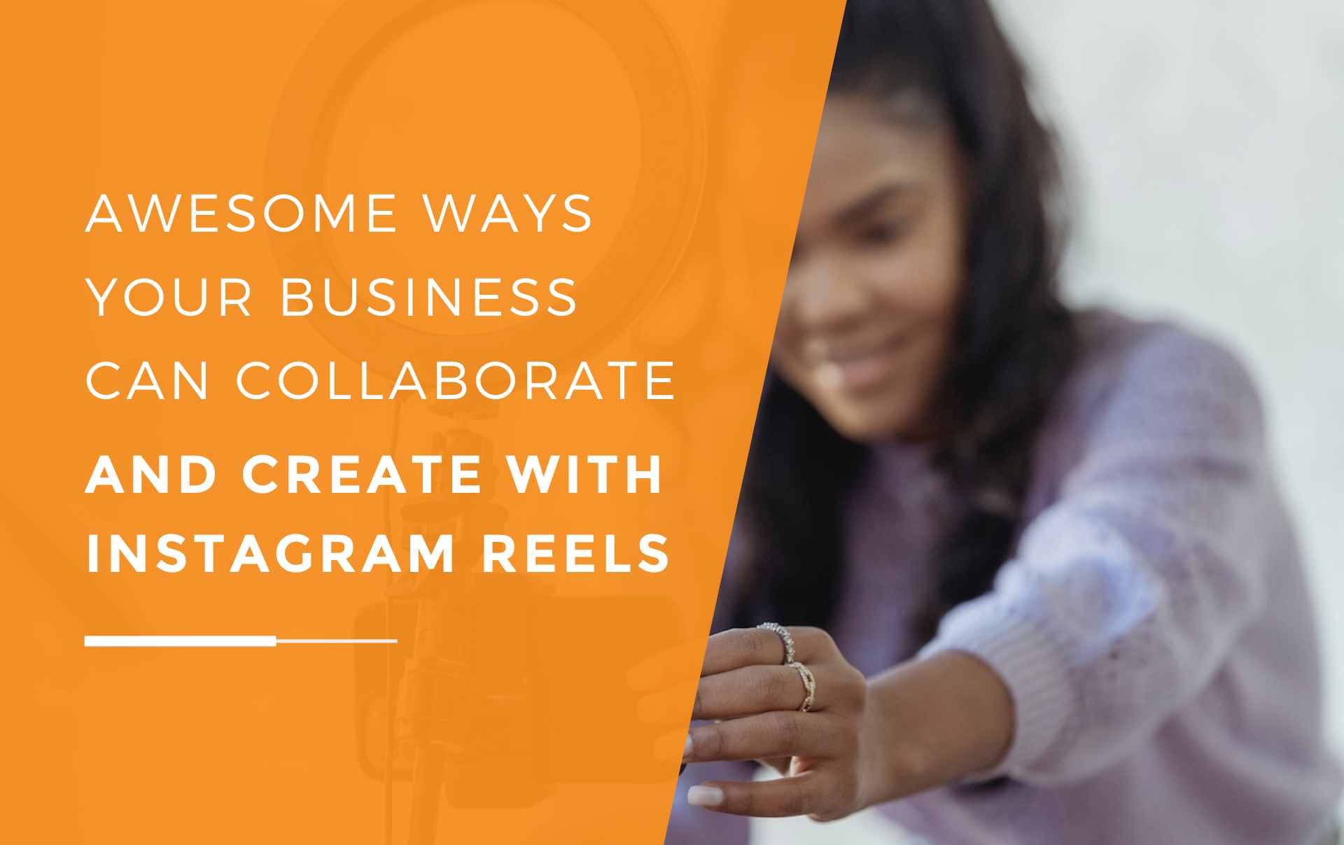 A small business owner excitedly setting up her phone and ring light to start creating an Instagram reel