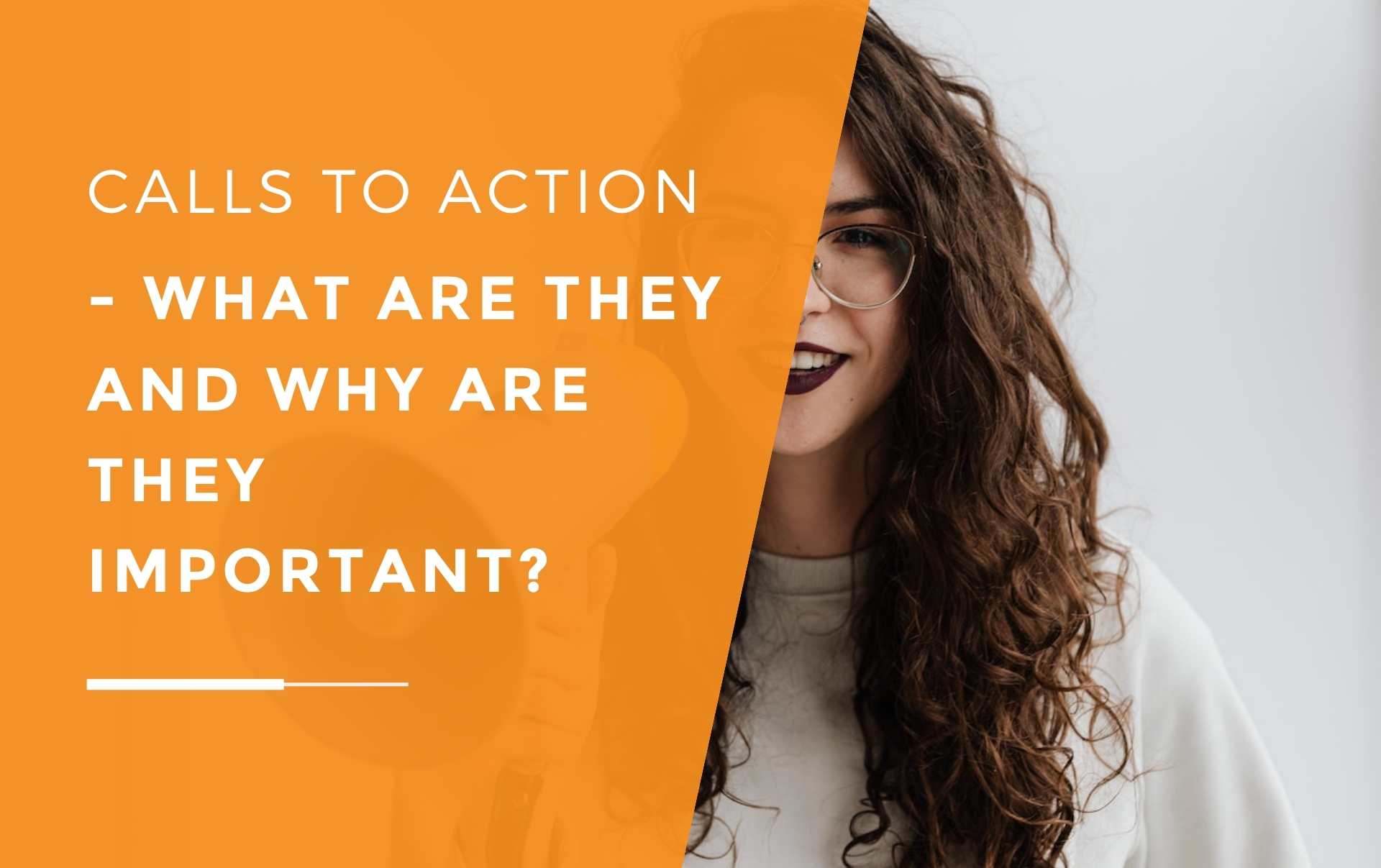 A business woman with standing with a megaphone using calls to actions effectively and generating leads through them