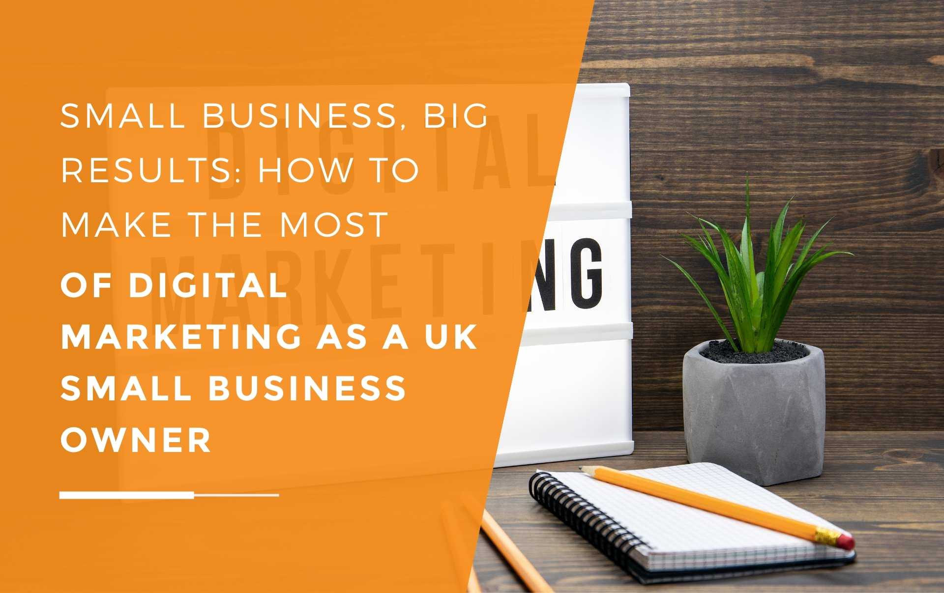 A small business owners notepad and pencils on a desk with a small house plant with notes of their digital marketing strategy in the notepad