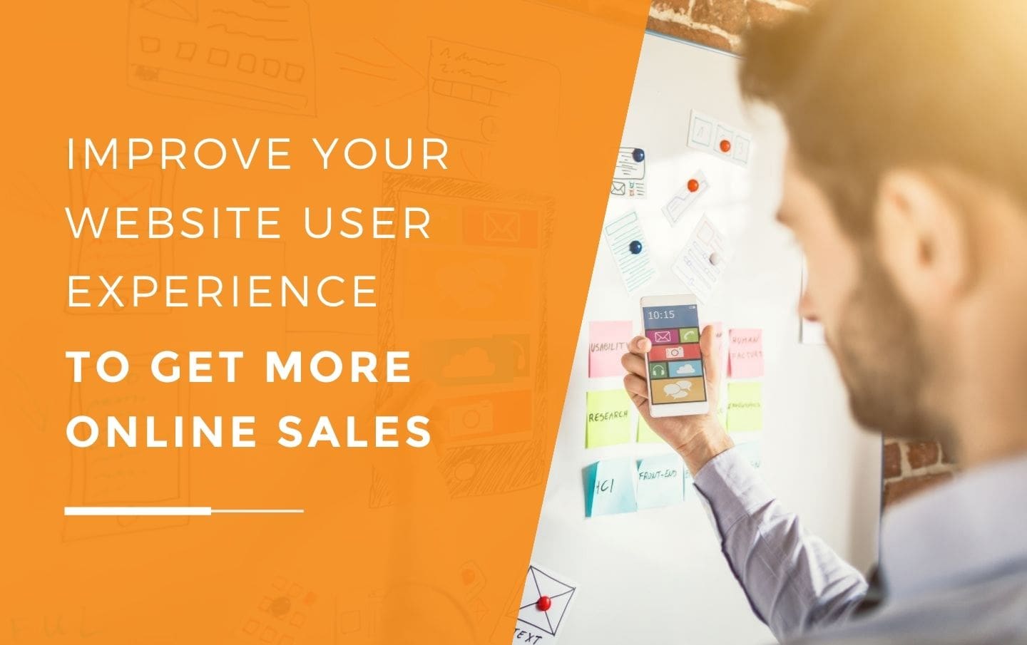 A businessman creating an strategy on a whiteboard for his website's user experience on his business website to get more online sales