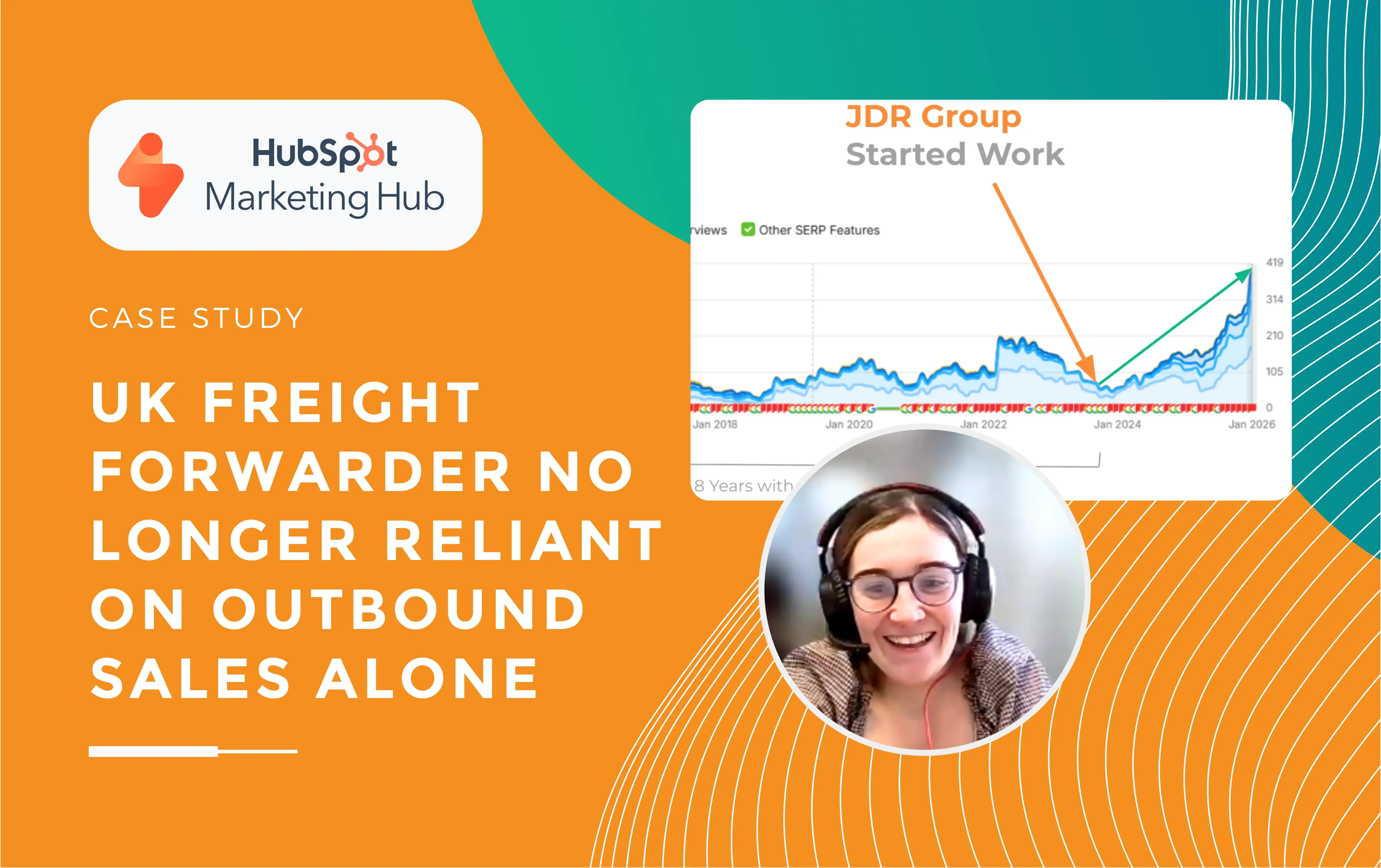 Danni smiling on a client meeting with a head set on, working with a Freight Forwarding company.