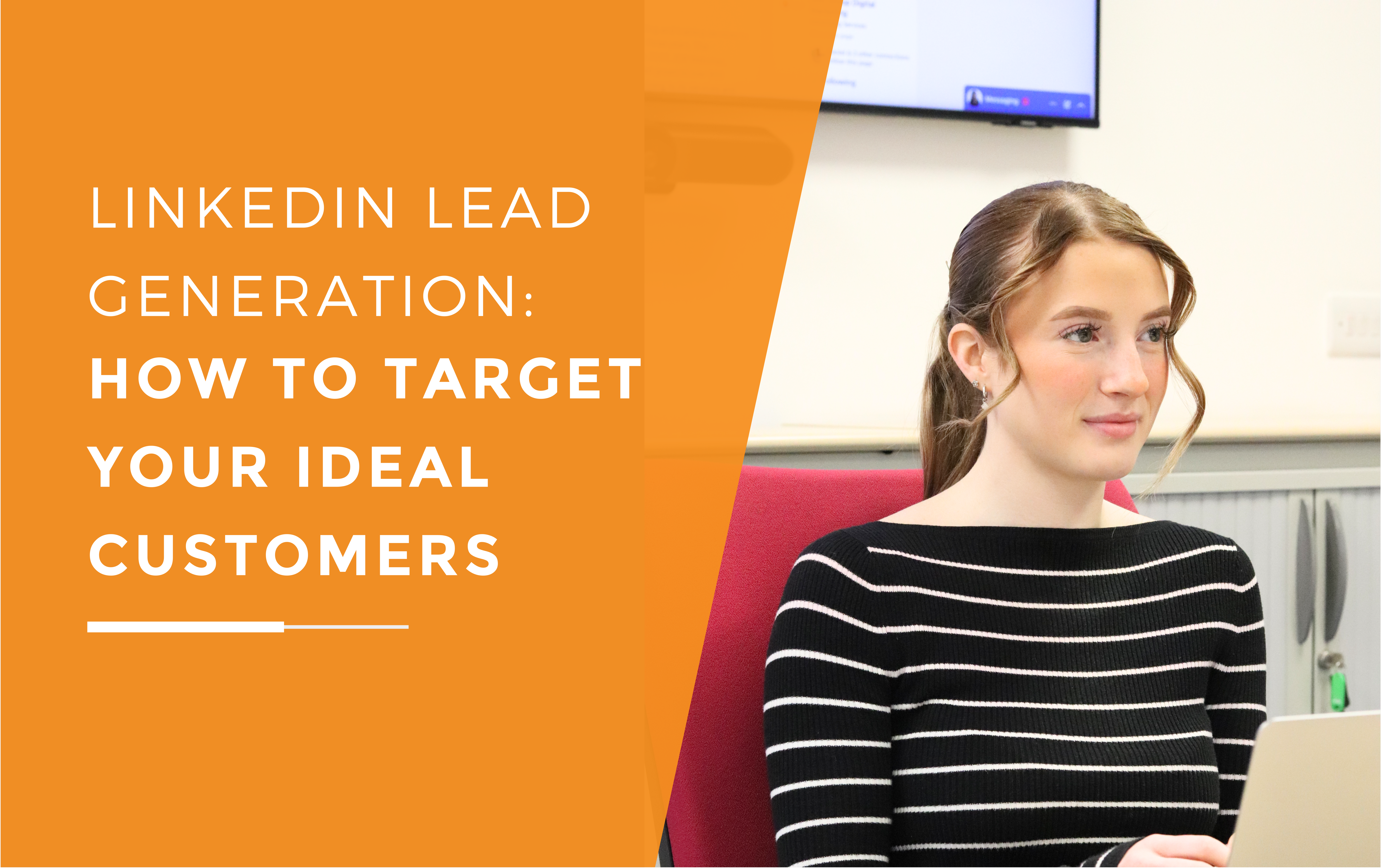 Ellie in a black and white striped top smiling during a meeting about linkedin lead generation.