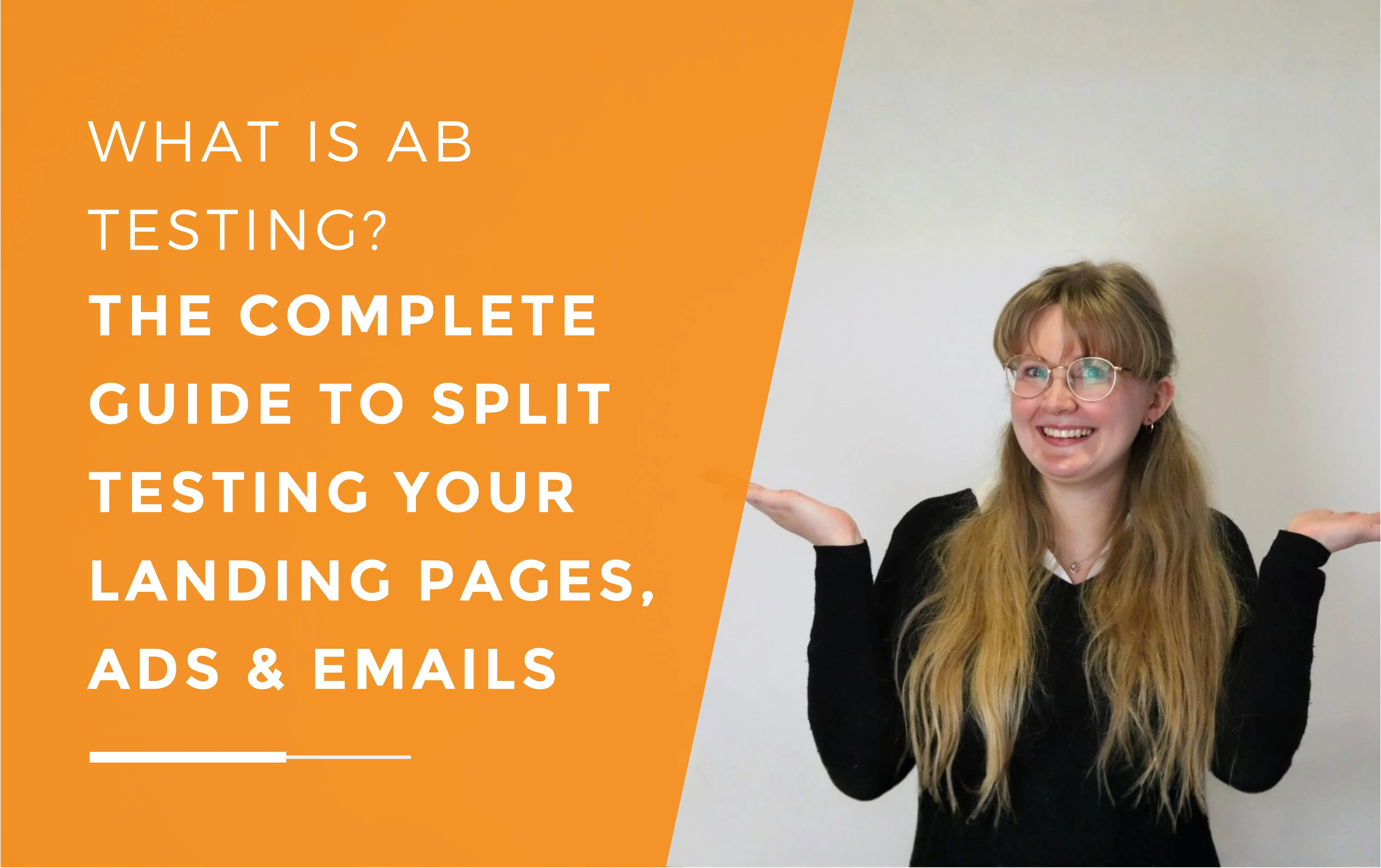 Emma from the JDR Group smiling with her hands raised in a playful shrug against a plain background.