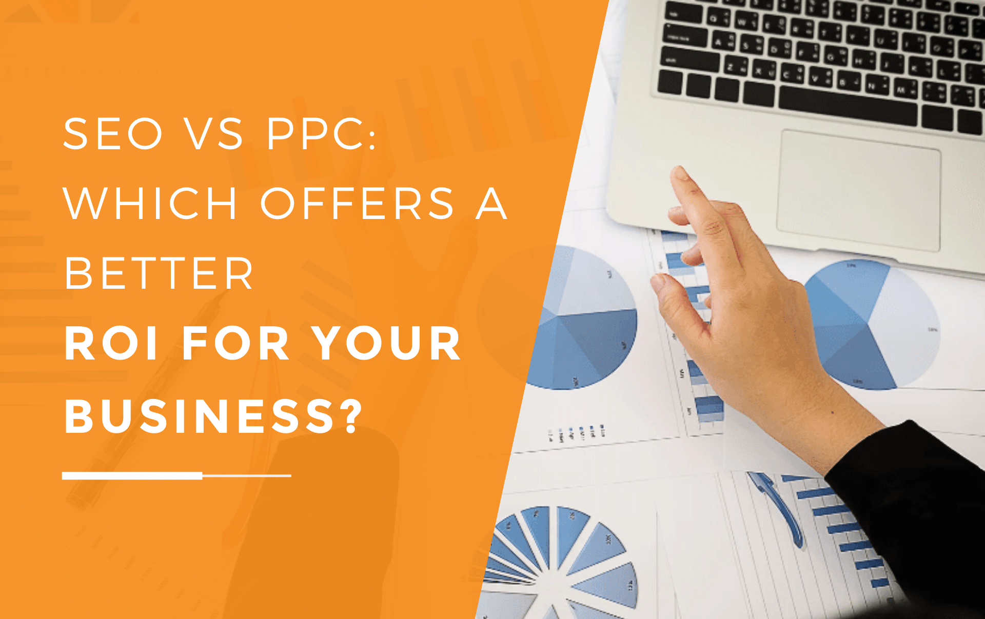 A business owner considering if SEO or PPC will offer a better ROI for their business whilst looking at statistics