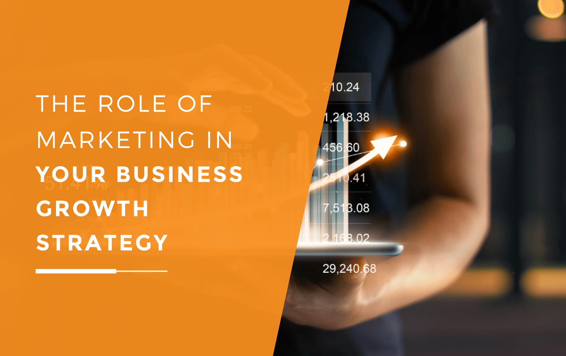 A business woman including marketing in her business growth strategy to drive business results and sales forward.