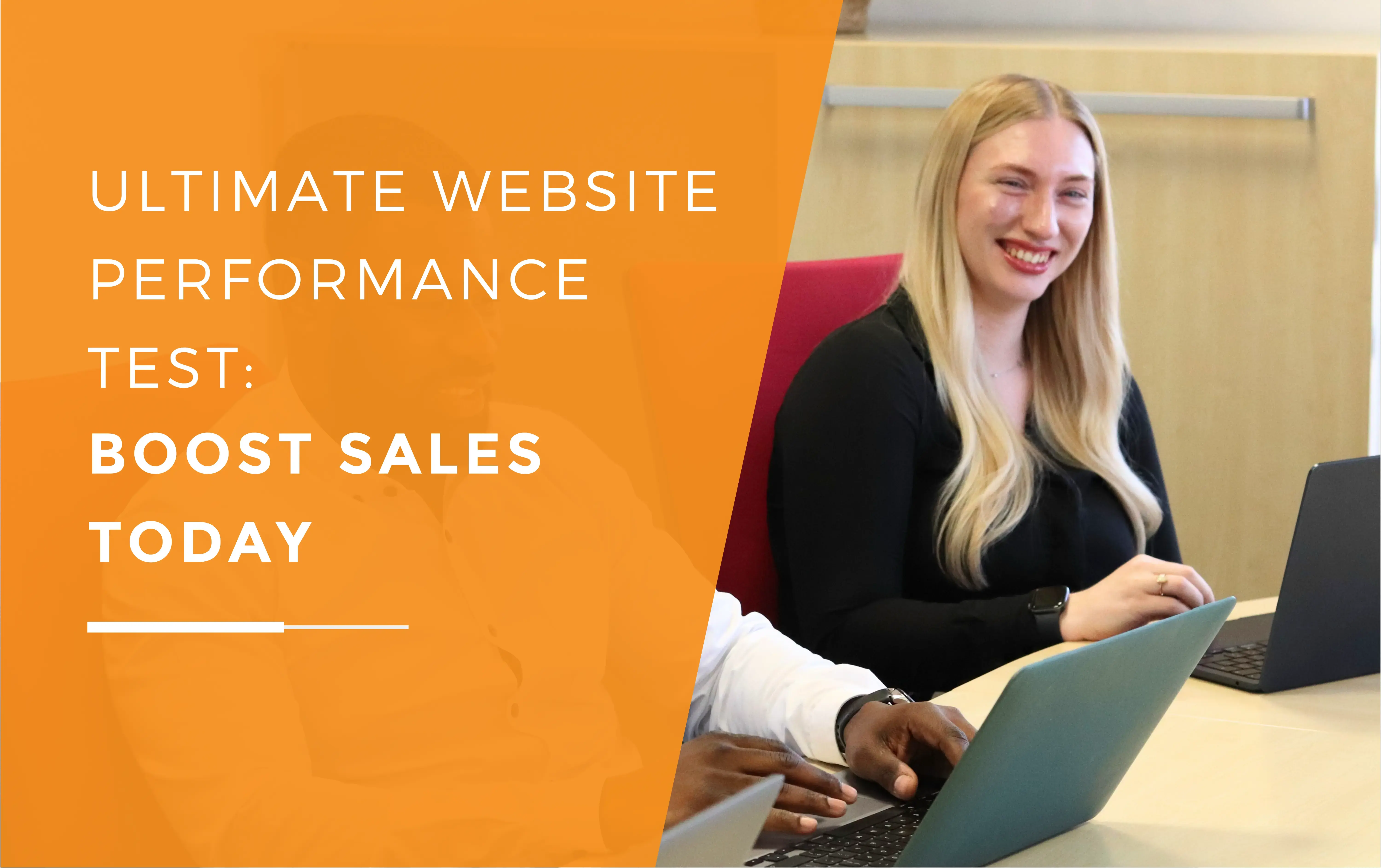 Amber smiling with her laptop during a meeting about website conversion rate optimisation.