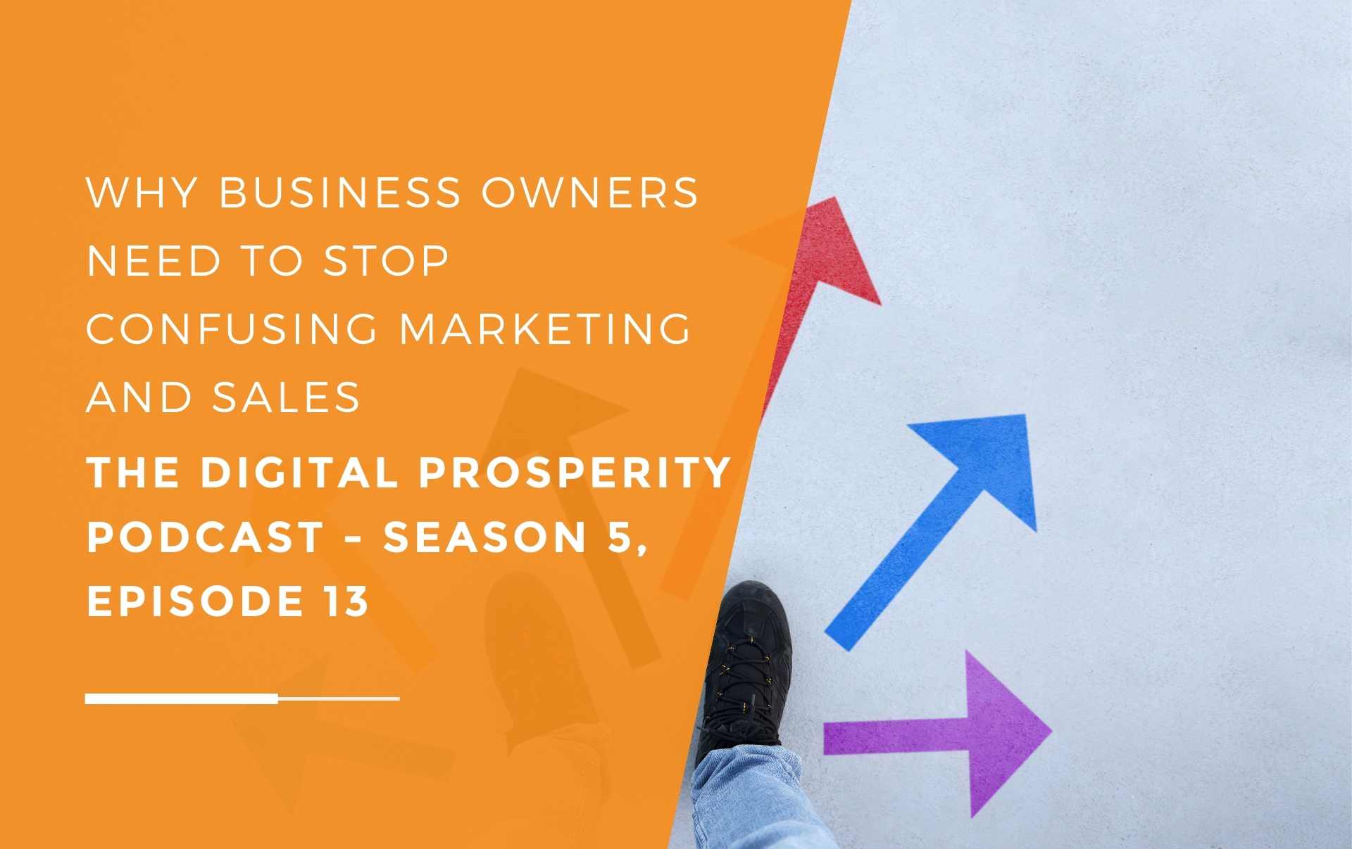 A business standing surrounded by arrows all pointing towards different ways of using marketing and sales confusing him and his business lead conversion