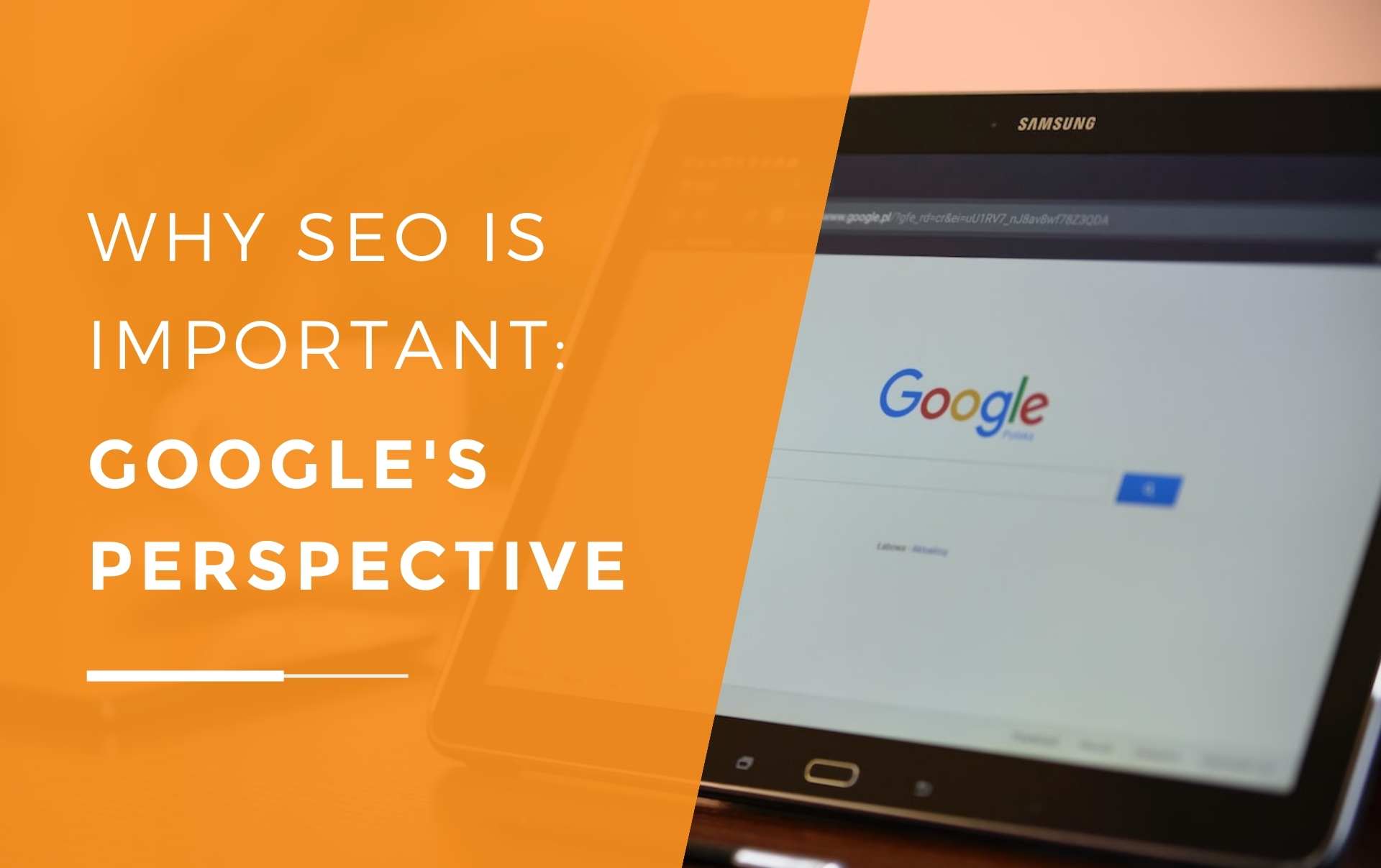 A businessowner's tablet open on Google's home page about to check their website's online search engine optimisation