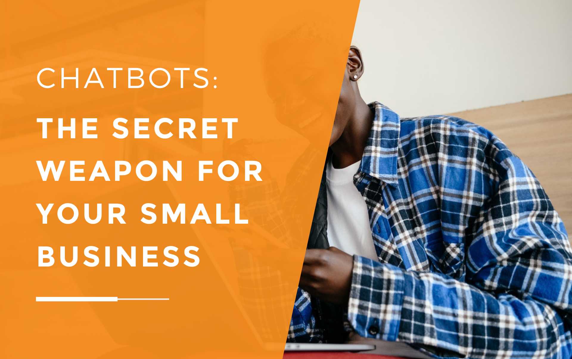 A woman smiling at her phone with her laptop on her lap as she receives sale leads from her small business Chatbot from her website